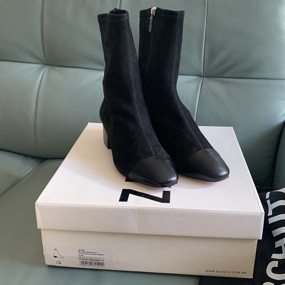 SCHUTZ Black Suede/Leather Stretch Boots - Picture 13 of 16